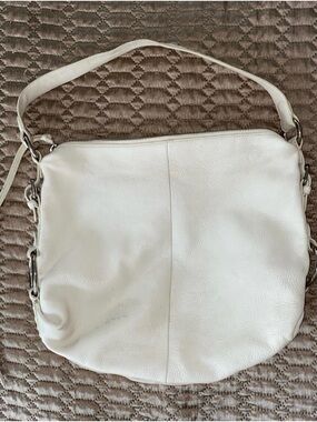 Banana Republic Genuine Leather White Handbag Bag Zipper Tassel Buckle Design